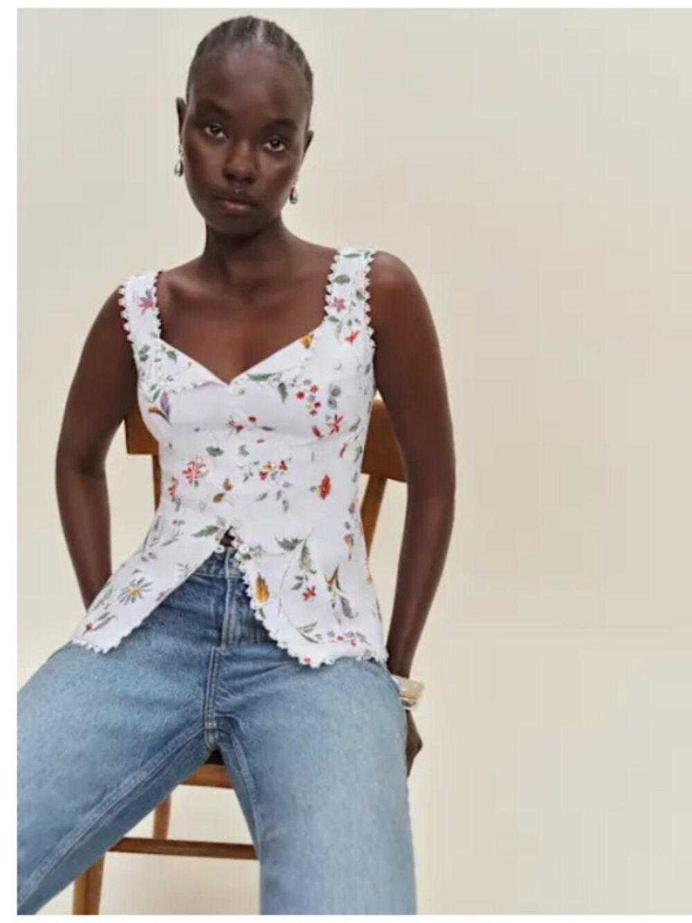Reformation Viola Linen Top Ivory - Size 2